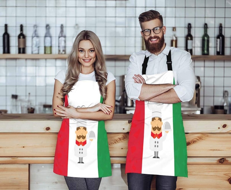 WONDERTIFY Cartoon Chef Apron,Cute Chef Over Italy Flag Bib Apron with Adjustable Neck for Men Women,Suitable for Home Kitchen Cooking Waitress Chef Grill Bistro Baking BBQ Hairdresser Cobbler Apron - Image 2